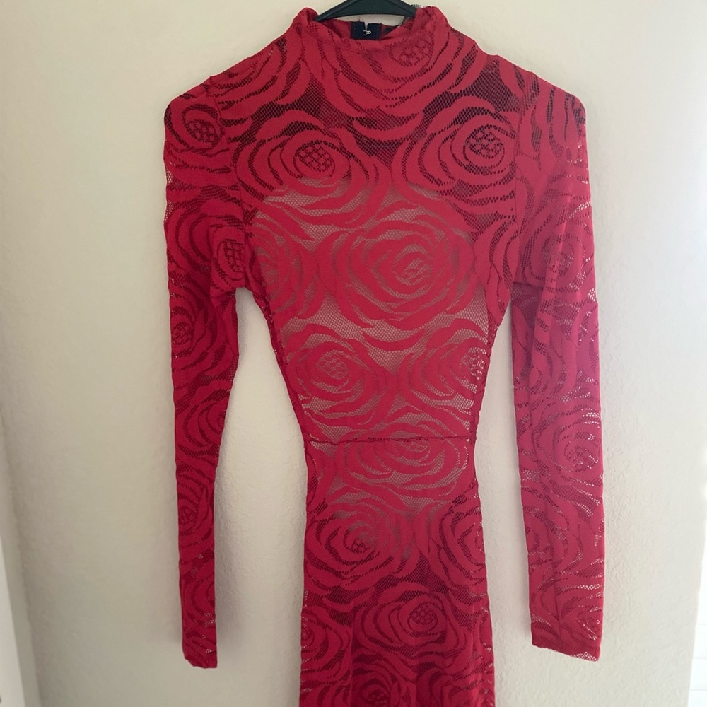 Fashion Nova Sexy Red mesh dress!